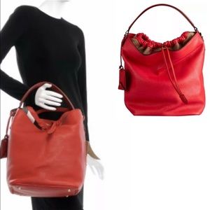BURBERRY BRIT ASHBY HOBO RED PEBBLED LEATHER TOTE